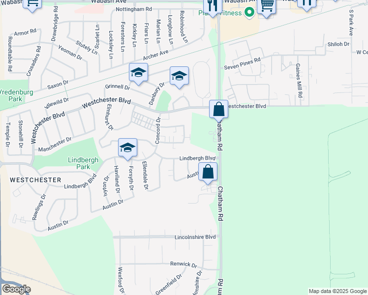 map of restaurants, bars, coffee shops, grocery stores, and more near 3134 Cumberland Drive in Springfield