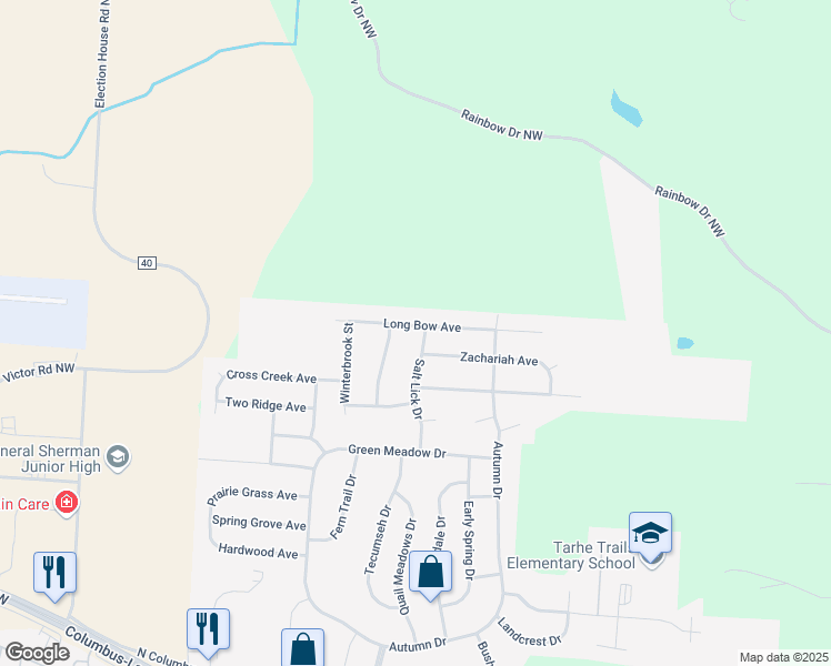 map of restaurants, bars, coffee shops, grocery stores, and more near 1933 Salt Lick Drive in Lancaster