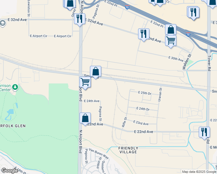 map of restaurants, bars, coffee shops, grocery stores, and more near in Aurora