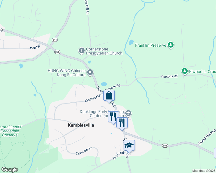 map of restaurants, bars, coffee shops, grocery stores, and more near 7 Parsons Road in Landenberg