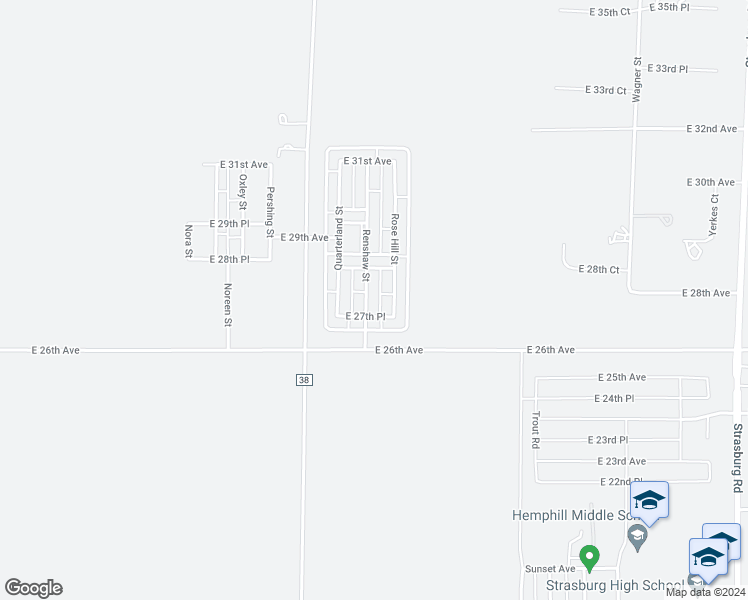 map of restaurants, bars, coffee shops, grocery stores, and more near 2740 Renshaw Street in Strasburg