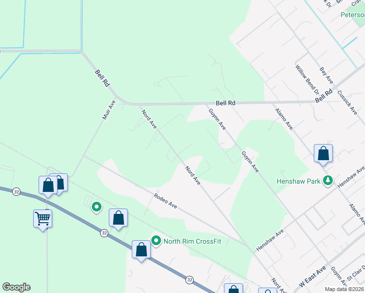 map of restaurants, bars, coffee shops, grocery stores, and more near 3096-3294 Nord Avenue in Chico