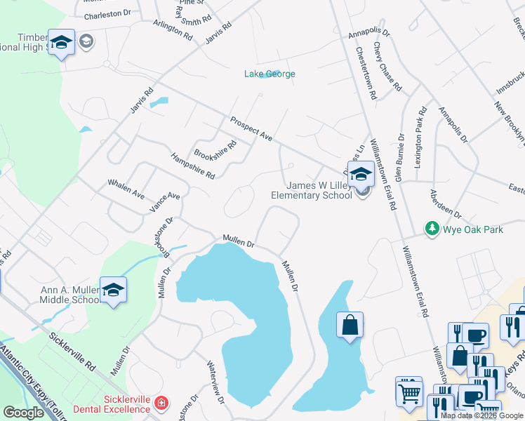 map of restaurants, bars, coffee shops, grocery stores, and more near 51 Ashland Avenue in Sicklerville