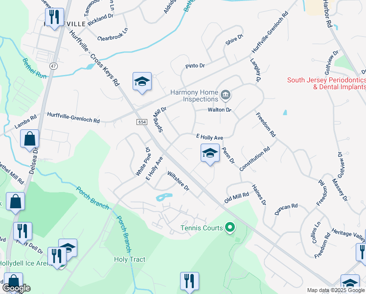 map of restaurants, bars, coffee shops, grocery stores, and more near 2 Sugar Mill Court in Washington Township