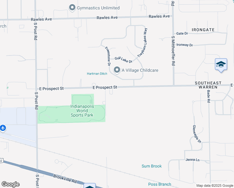map of restaurants, bars, coffee shops, grocery stores, and more near 9539 East Prospect Street in Indianapolis