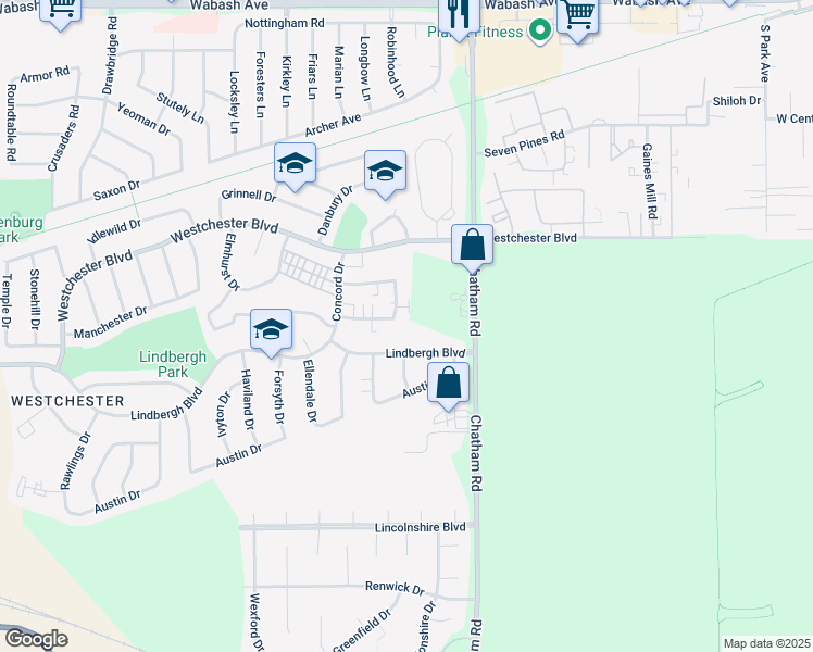 map of restaurants, bars, coffee shops, grocery stores, and more near 3134 Cumberland Drive in Springfield