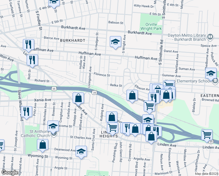 map of restaurants, bars, coffee shops, grocery stores, and more near 208 Seminary Avenue in Dayton