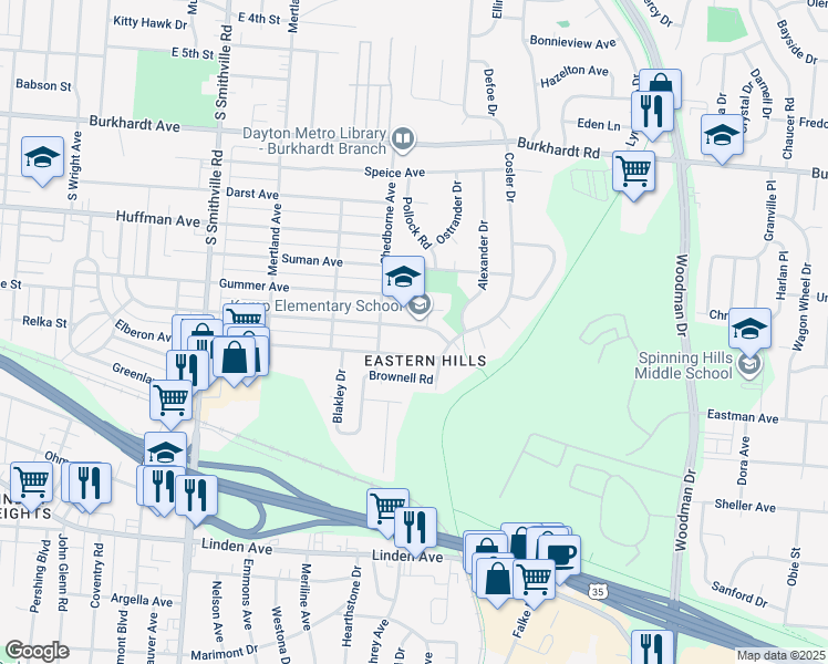 map of restaurants, bars, coffee shops, grocery stores, and more near 1930 Gondert Avenue in Dayton