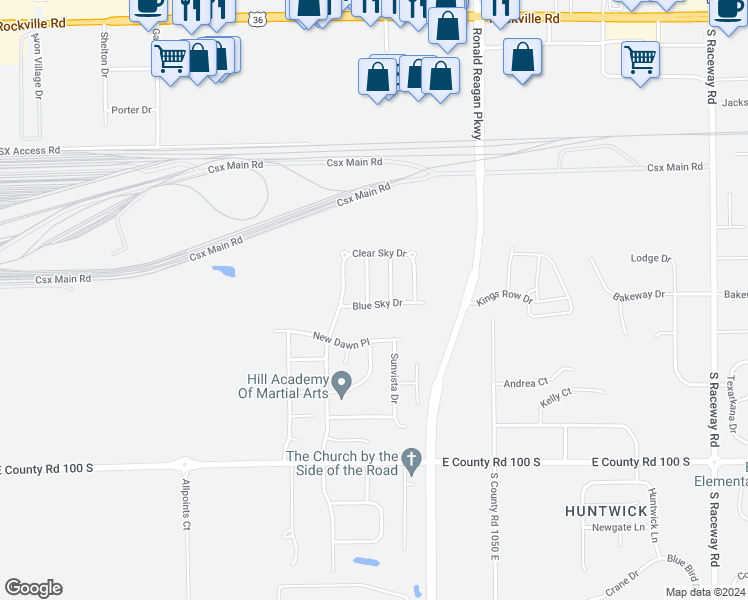 map of restaurants, bars, coffee shops, grocery stores, and more near 623 New Moon Street in Indianapolis