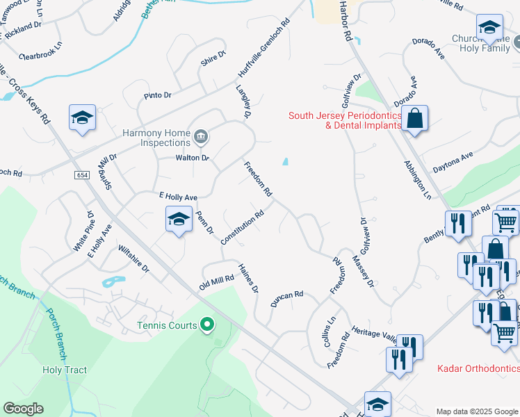 map of restaurants, bars, coffee shops, grocery stores, and more near 9 Turner Court in Washington Township