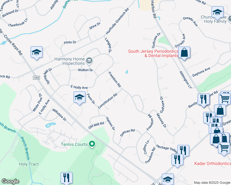 map of restaurants, bars, coffee shops, grocery stores, and more near 9 Turner Court in Washington Township