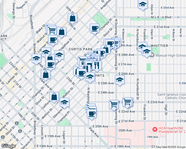 map of restaurants, bars, coffee shops, grocery stores, and more near 710 East 26th Avenue in Denver