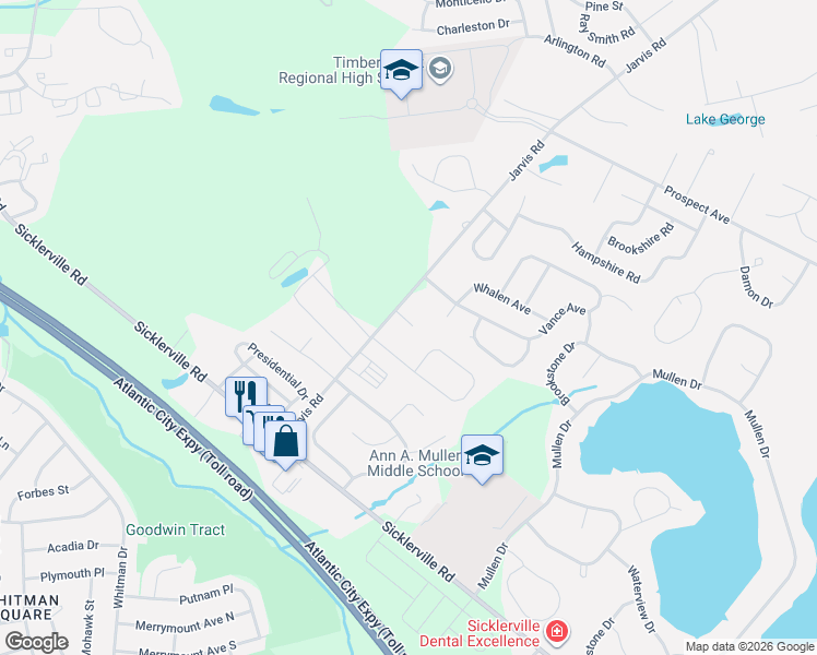 map of restaurants, bars, coffee shops, grocery stores, and more near 206 Jarvis Road in Sicklerville