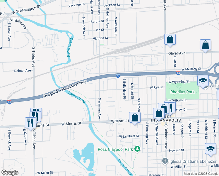 map of restaurants, bars, coffee shops, grocery stores, and more near 853 South Holmes Avenue in Indianapolis
