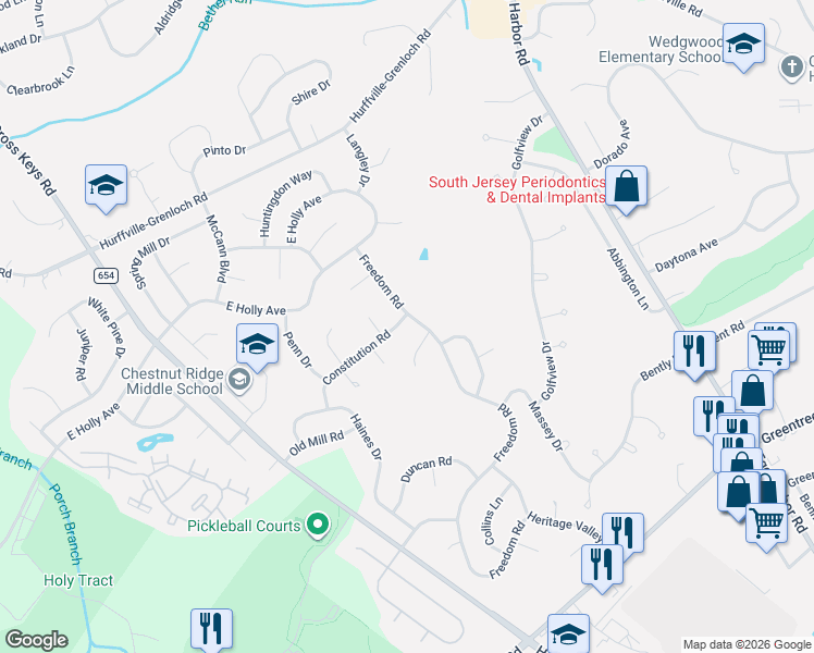 map of restaurants, bars, coffee shops, grocery stores, and more near 28 Constitution Road in Washington Township