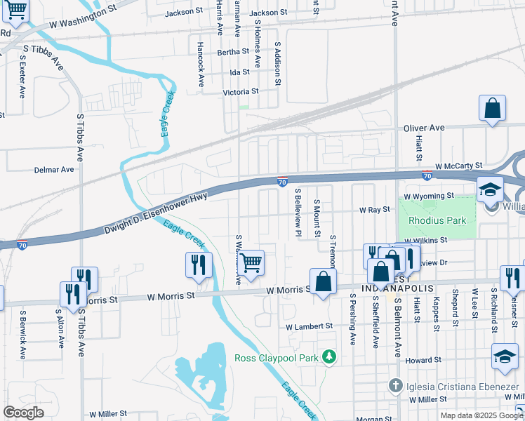 map of restaurants, bars, coffee shops, grocery stores, and more near 853 South Holmes Avenue in Indianapolis