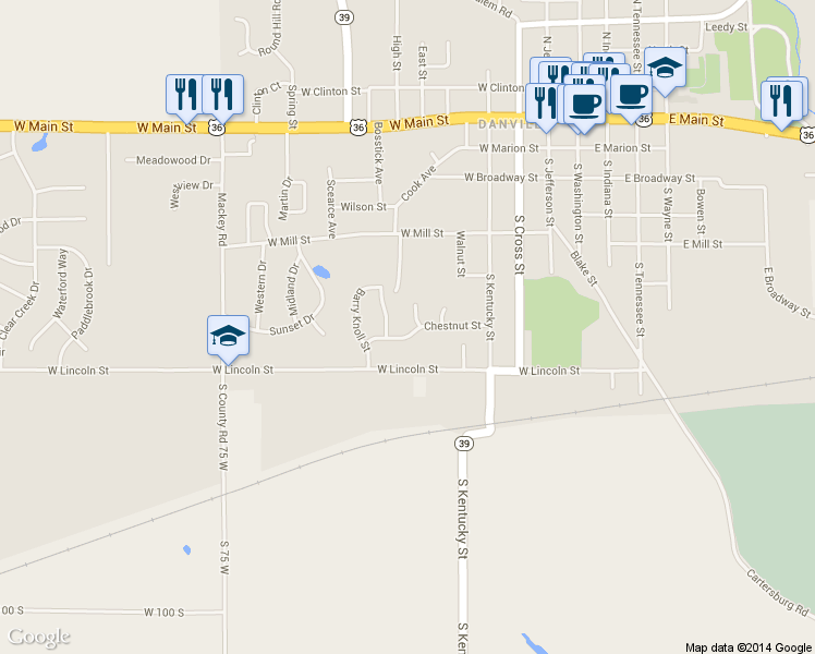 map of restaurants, bars, coffee shops, grocery stores, and more near 778 Courtney Circle in Danville