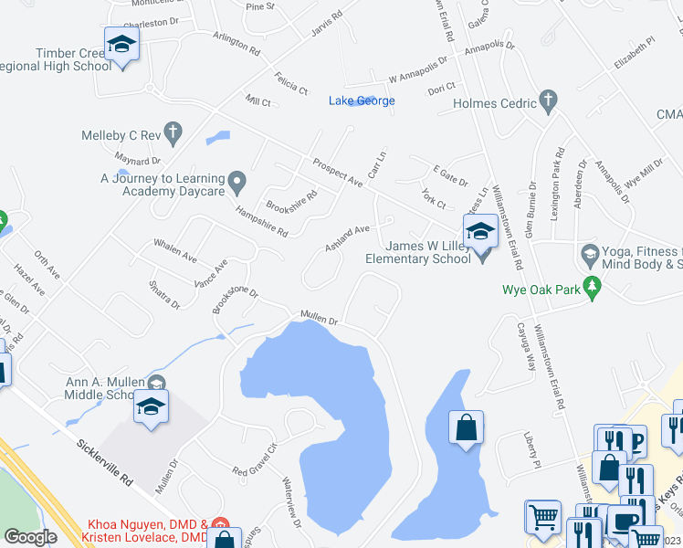 map of restaurants, bars, coffee shops, grocery stores, and more near 51 Ashland Avenue in Sicklerville