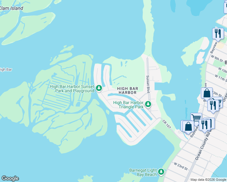 map of restaurants, bars, coffee shops, grocery stores, and more near 118 Arnold Boulevard in Long Beach