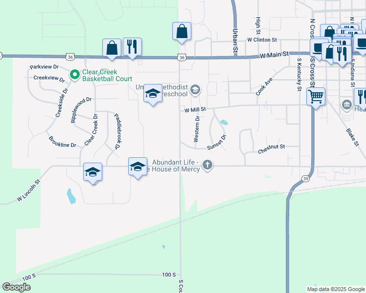 map of restaurants, bars, coffee shops, grocery stores, and more near 980 Sunset Drive in Danville