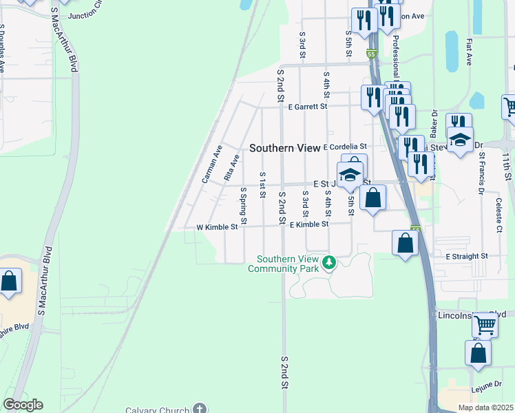 map of restaurants, bars, coffee shops, grocery stores, and more near 3333 South 1st Street in Southern View