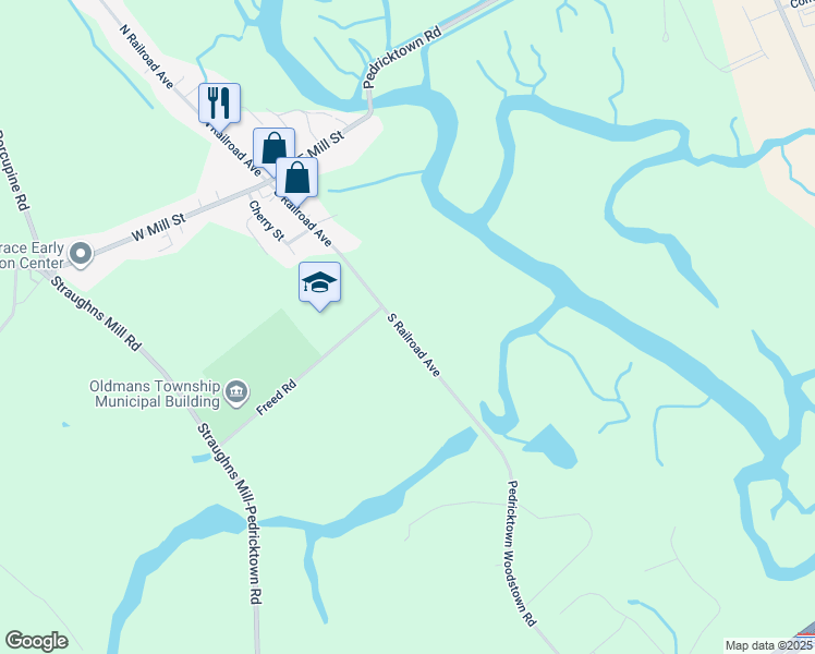 map of restaurants, bars, coffee shops, grocery stores, and more near 63 South Railroad Avenue in Pedricktown