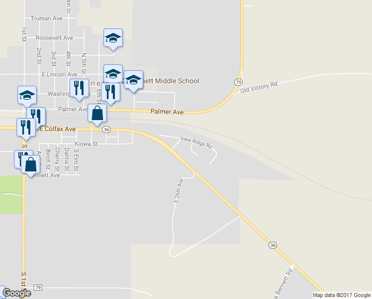 map of restaurants, bars, coffee shops, grocery stores, and more near 105 View Ridge Court in Bennett