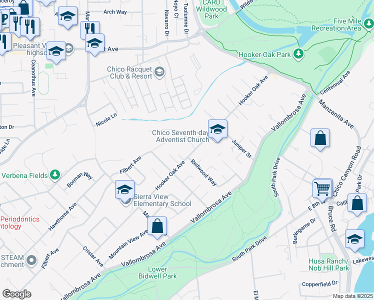 map of restaurants, bars, coffee shops, grocery stores, and more near 1852 Hooker Oak Avenue in Chico