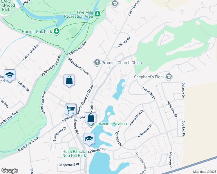 map of restaurants, bars, coffee shops, grocery stores, and more near 2914 Pennyroyal Drive in Chico