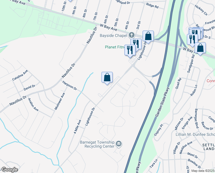 map of restaurants, bars, coffee shops, grocery stores, and more near 750 Lighthouse Drive in Barnegat Township