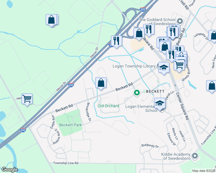 map of restaurants, bars, coffee shops, grocery stores, and more near 304 Patriot Dr in Swedesboro