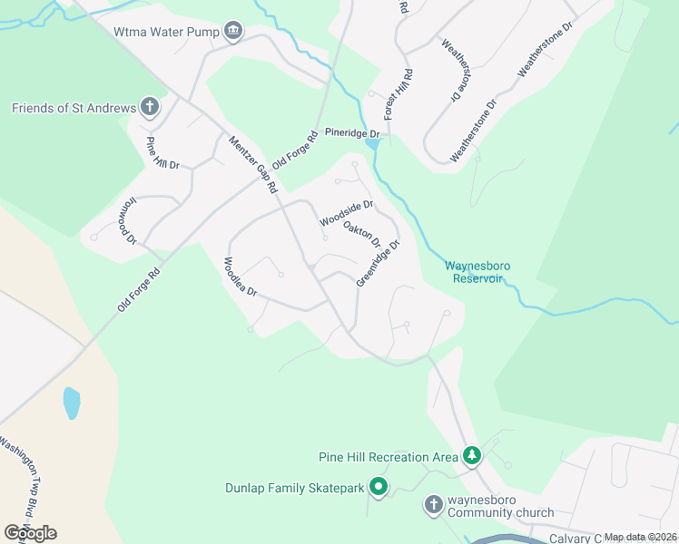 map of restaurants, bars, coffee shops, grocery stores, and more near 11555 Woodmark Lane in Waynesboro