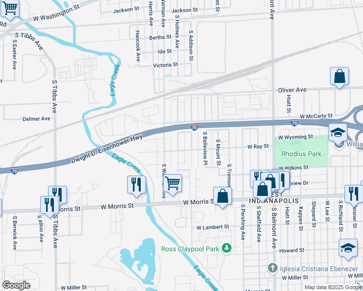 map of restaurants, bars, coffee shops, grocery stores, and more near 853 South Holmes Avenue in Indianapolis