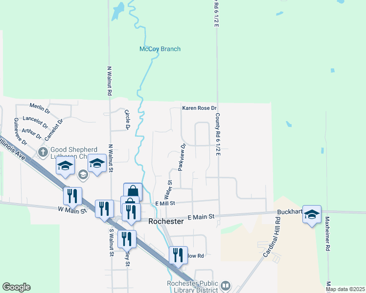 map of restaurants, bars, coffee shops, grocery stores, and more near 408 Parkview Drive in Rochester