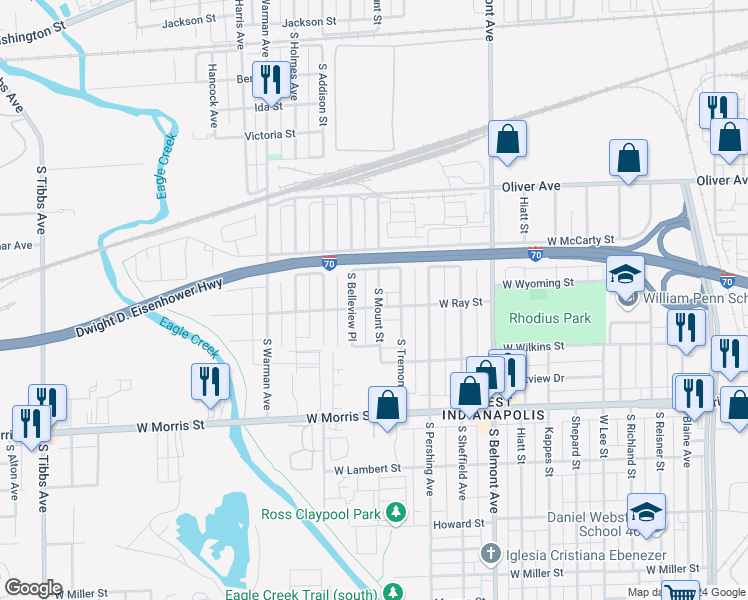 map of restaurants, bars, coffee shops, grocery stores, and more near 858 South Mount Street in Indianapolis