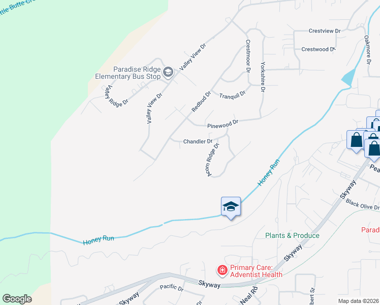 map of restaurants, bars, coffee shops, grocery stores, and more near 240 Chandler Drive in Paradise