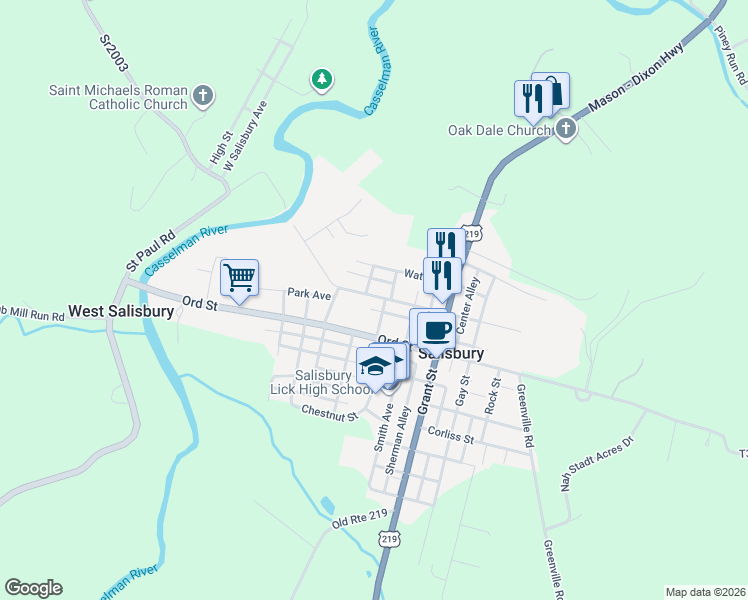 map of restaurants, bars, coffee shops, grocery stores, and more near 129 Union Street in Salisbury