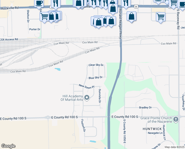 map of restaurants, bars, coffee shops, grocery stores, and more near 609 New Moon Street in Avon