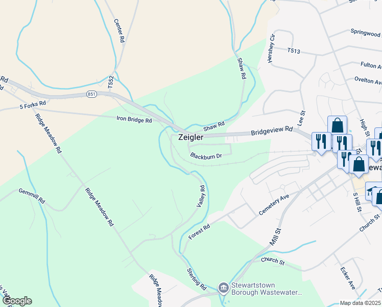 map of restaurants, bars, coffee shops, grocery stores, and more near 4278 Blackburn Drive in Stewartstown