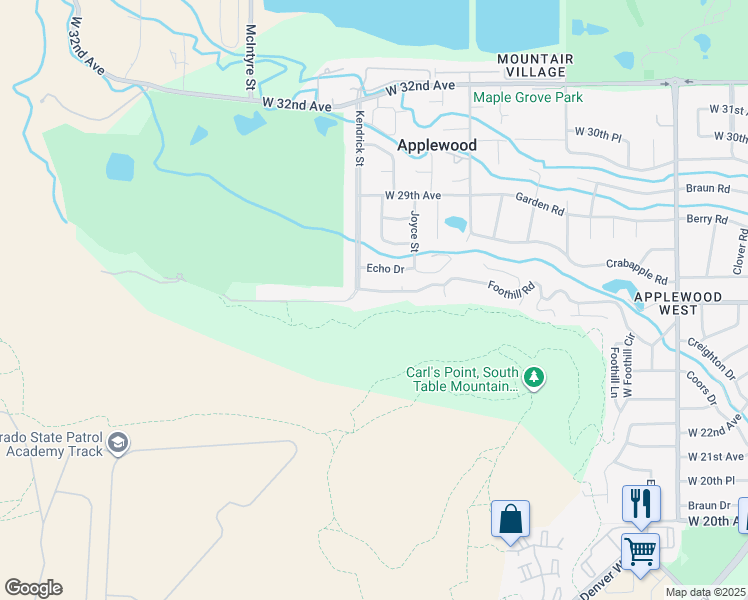 map of restaurants, bars, coffee shops, grocery stores, and more near 15140 Foothill Road in Golden