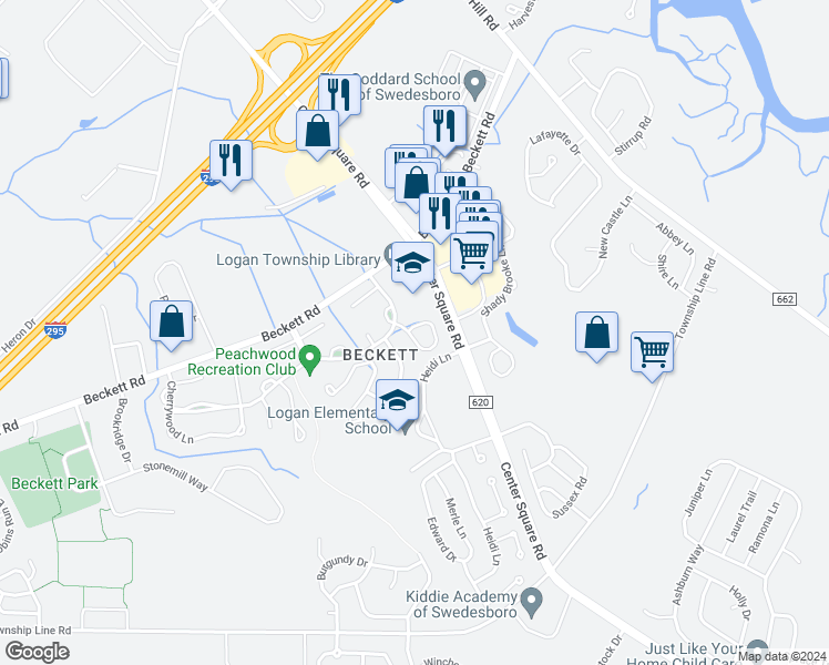 map of restaurants, bars, coffee shops, grocery stores, and more near 34 Hamilton Street in Swedesboro