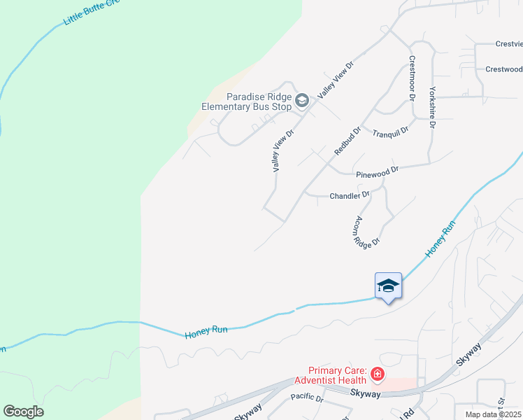 map of restaurants, bars, coffee shops, grocery stores, and more near 2 Valley View Drive in Paradise