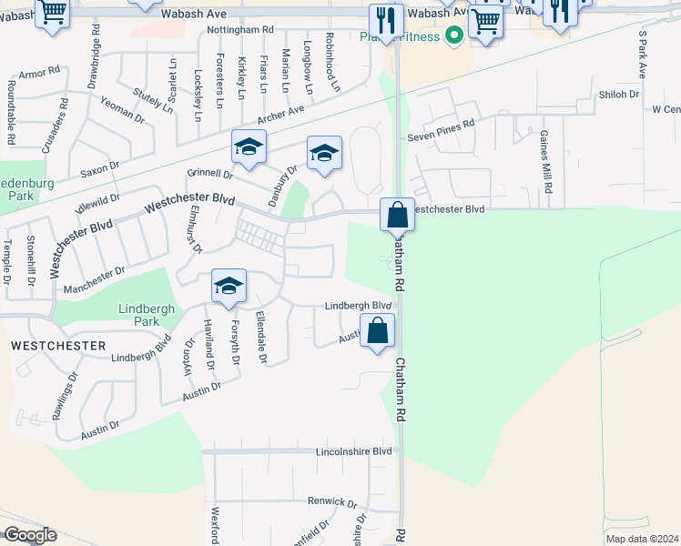 map of restaurants, bars, coffee shops, grocery stores, and more near 3128 Cumberland Drive in Springfield
