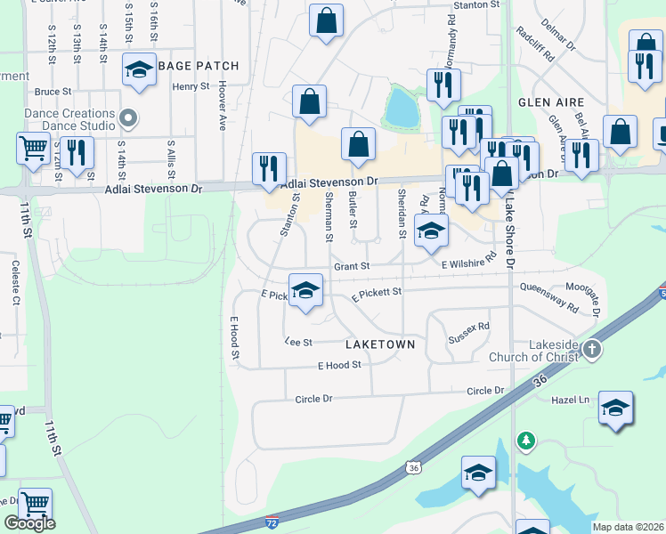 map of restaurants, bars, coffee shops, grocery stores, and more near 2006 Grant Street in Springfield