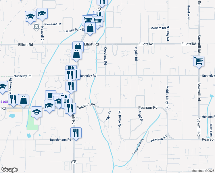 map of restaurants, bars, coffee shops, grocery stores, and more near 5734 Copeland Road in Paradise