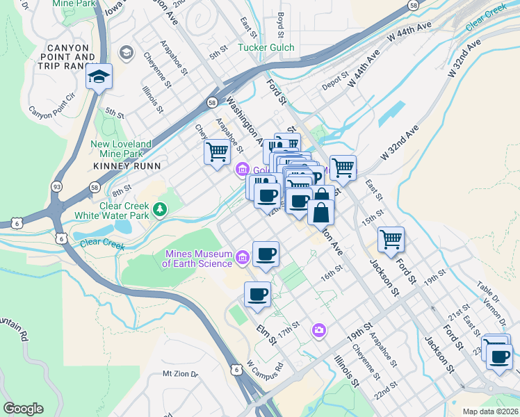 map of restaurants, bars, coffee shops, grocery stores, and more near 920 12th Street in Golden