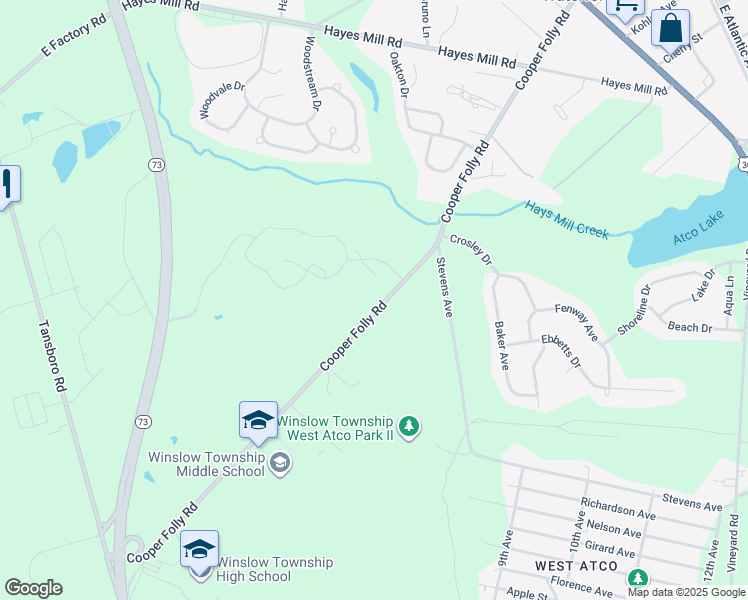 map of restaurants, bars, coffee shops, grocery stores, and more near 131 Cooper Folly Road in Winslow Township