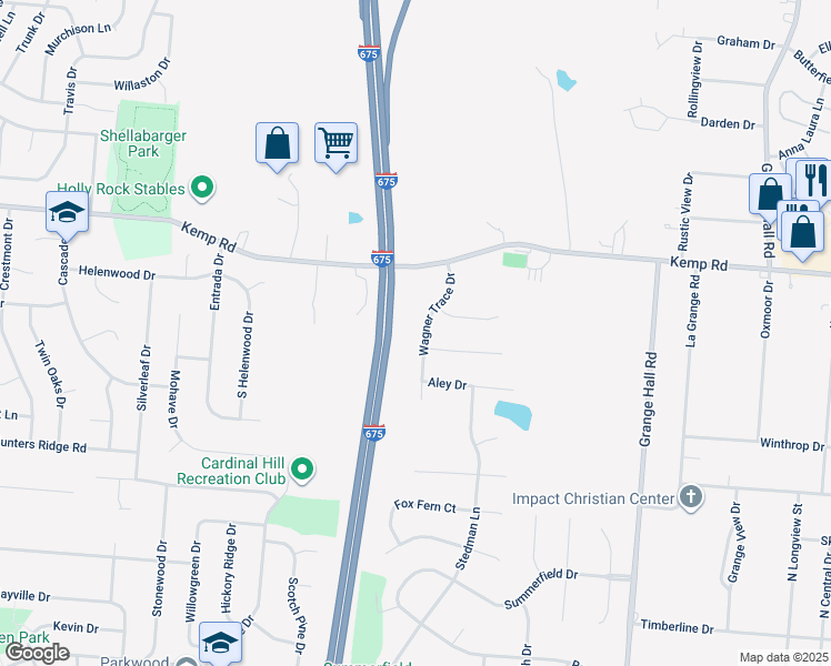 map of restaurants, bars, coffee shops, grocery stores, and more near 2151 Wagner Trace Drive in Dayton