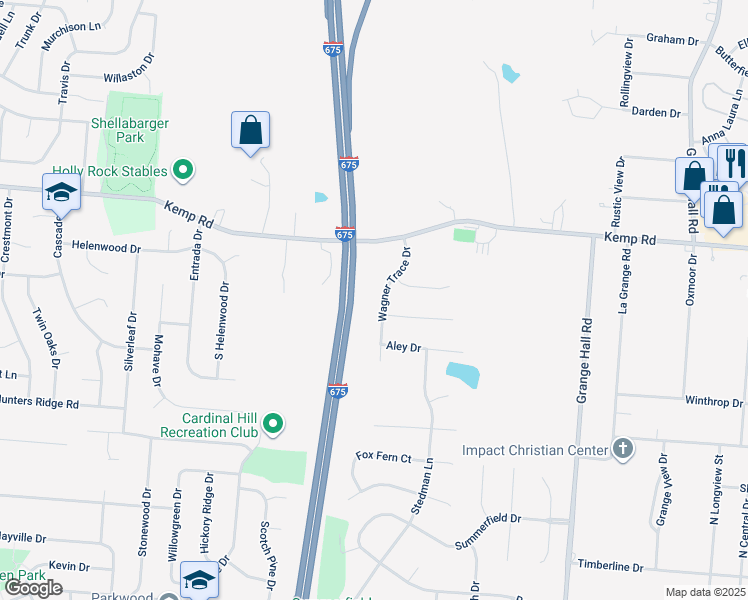 map of restaurants, bars, coffee shops, grocery stores, and more near 2151 Wagner Trace Drive in Dayton