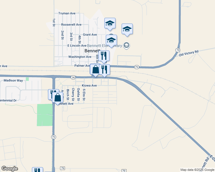 map of restaurants, bars, coffee shops, grocery stores, and more near 675 Kiowa Street in Bennett